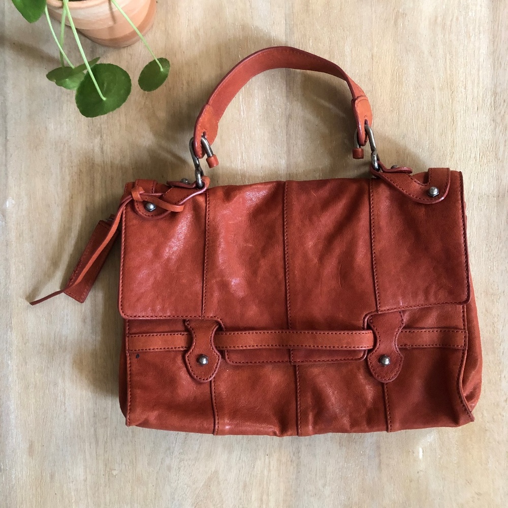 Andrew Marc Orange Leather Satchel Bag